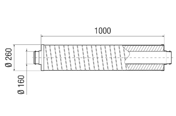 RSR 16/50-1 IM0021589.PNG Elastyczny rurowy tłumik akustyczny z uszczelką wargową, uszczelnienie dźwiękochłonne 50 mm, długość 1000 mm, DN 160
