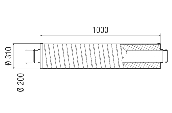 RSR 20/50-1 IM0021590.PNG Savitljiv cijevni prigušivač s usnom brtvom, zvučno izoilrani poklopac od 50 mm, dužina 1000 mm, DN 200