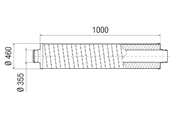 RSR 35/50-1 IM0021593.PNG Flexible tubular sound absorber with lip seal, 50 mm sound absorbing cover, length 1000 mm, DN 355