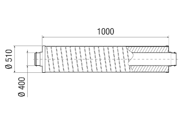 RSR 40/50-1 IM0021594.PNG Silencieux tubulaire flexible avec joint à lèvres, garniture d'insonorisation de 50 mm, longueur 1000 mm, DN 400