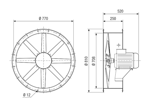 DAR 71/4 1,5 IM0021603.PNG Axial duct fan, DN 710, three-phase AC, nominal power 1.5 kW