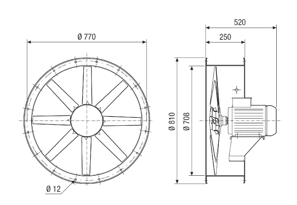 DAR 71/4 3 IM0021603.PNG Ventilateur hélicoïde pour gaine ronde, DN 710, courant triphasé, puissance nominale 3 kW