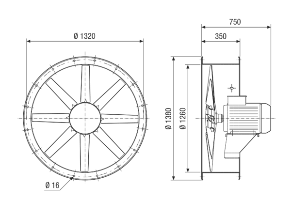 DAR 125/6 11 IM0021608.PNG Axial duct fan, DN 1250, three-phase AC, nominal power 11 kW