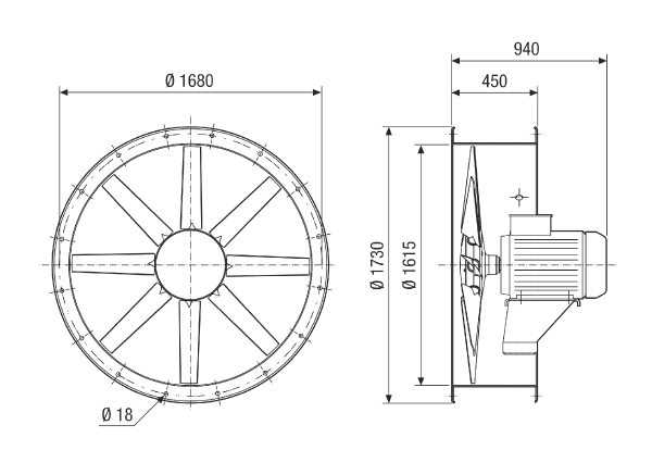 DAR 160/6 15 IM0021610.PNG Osiowy wentylator kanałowy, DN 1600, prąd trójfazowy, moc nominalna 15 kW