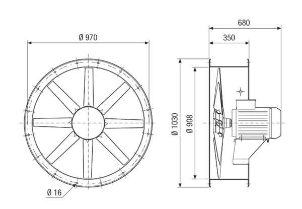 DAR 90/8-2 Ex IM0021614.PNG Axial duct fan, DN 900, explosion-proof, nominal power 1.1 kW, medium: gas