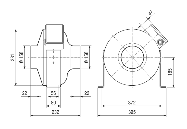ERR 16/1 S IM0021650.PNG Radial-Rohrventilator, DN 160, Fördervolumen 720 m³/h, Wechselstrom