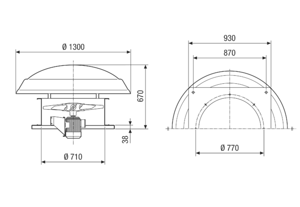 DAD 71/4 IM0021661.PNG Axiální střešní ventilátor, horizontální výfuk, 4-pólový, DN 710, třífázový
