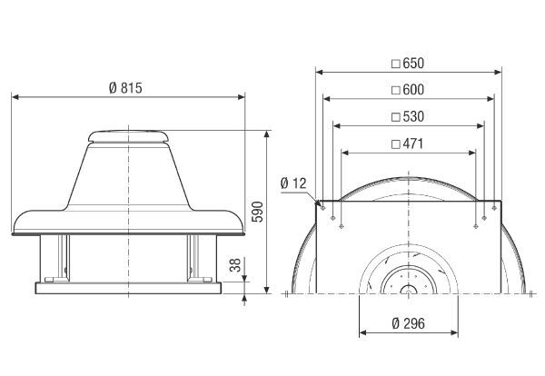DRD HT 45/4 IM0021668.PNG Centrifugal roof fan for high temperatures, nominal power 0.75 kW, three-phase AC