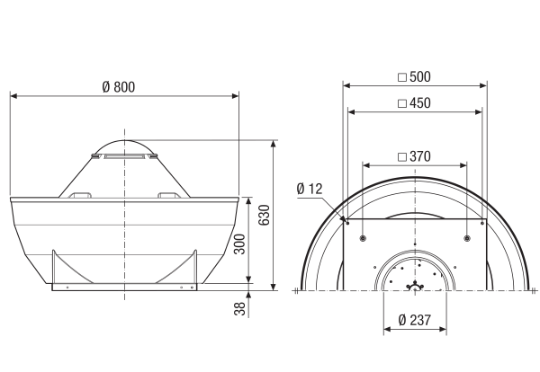 ERD V 35/4 Ex IM0021692.PNG Tourelle d'extraction centrifuge, à soufflage vertical, puissance nominale 0,25kW, courant alternatif, pour l'utilisation dans des zones à risque d'explosion, fluide : gaz