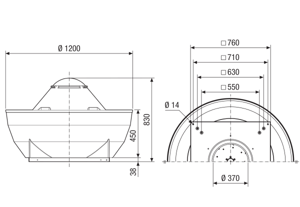 DRD V 56/6 Ex IM0021698.PNG Tourelle d'extraction centrifuge, à soufflage vertical, puissance nominale 0,55 kW, débit d'air 9032 m³/h,  courant triphasé, pour l'utilisation dans des zones à risque d'explosion, fluide : gaz