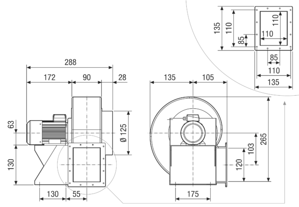 GRK 12/4 D IM0021704.PNG Souffleur centrifuge en plastique avec soufflage rectangulaire, dimension 120, courant triphasé