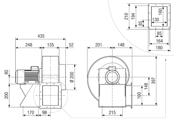 GRK 16/2 D IM0021707.PNG Radiální ventilátor z plastu s pravoúhlým výfukem, velikost 160, třífázový