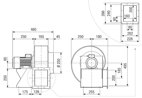 GRK 20/4 D IM0021708.PNG Radiální ventilátor z plastu s pravoúhlým výfukem, velikost 200, třífázový