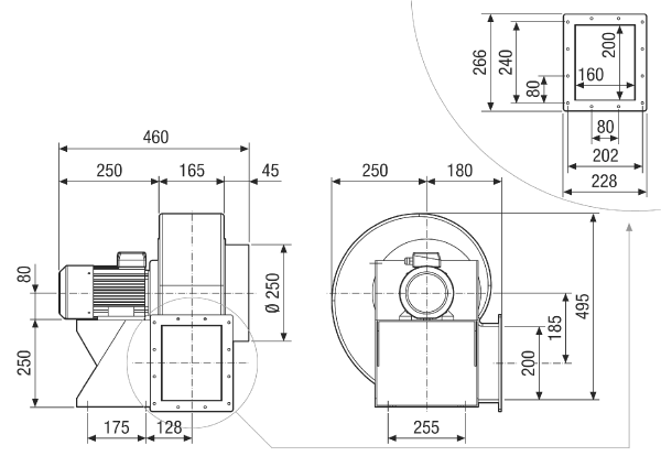 GRK 20/4 D IM0021708.PNG Radiális légfúvó műanyagból négyszögű kifúvással, méret 200, háromfázisú váltóáram