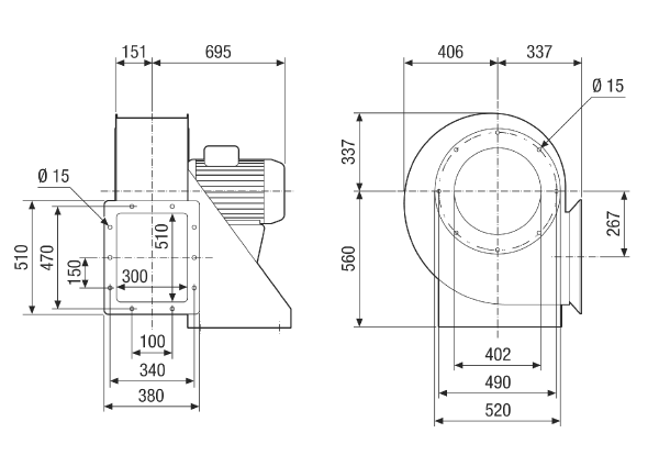 GRM HD 45/6 Ex IM0021733.PNG Centrifugal blower made of metal for high-pressure applications, 6-pole, size 450, three-phase AC, for use in potentially explosive atmospheres, medium: gas