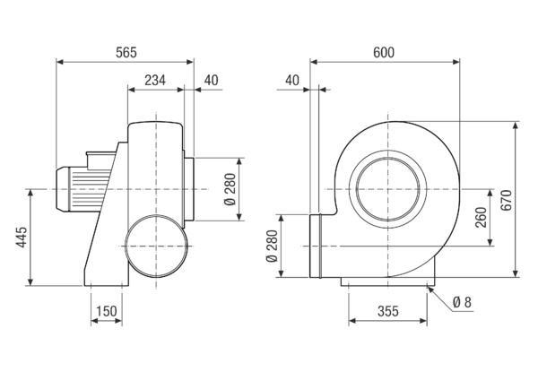 GRK R 35/4 E IM0021750.PNG Radiální ventilátor z plastu s kruhovým výfukem, velikost 350, jednofázový