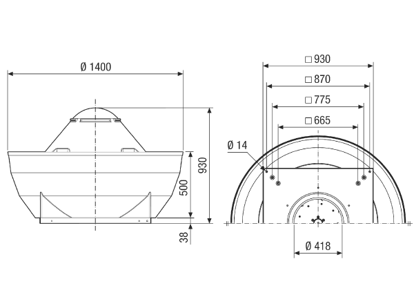 DRD V 63/6 IM0021761.PNG Centrifugal roof fan, vertical air outlet, nominal power 1.1 kW, three-phase AC