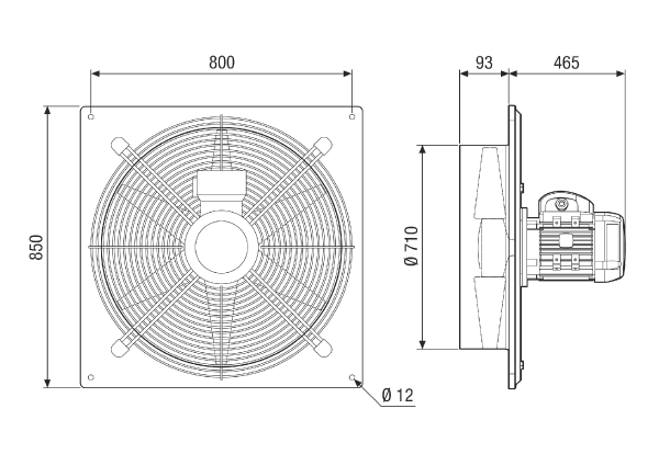 DAQ 71/4 Ex IM0021773.PNG Ventilateur hélicoïde mural avec platine murale carrée, DN 710, courant triphasé, antidéflagrant, puissance nominale 2,2 kW, fluide : gaz