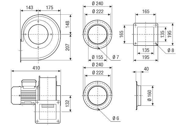 GRM ES 16/2 Ex IM0021777.PNG Souffleur centrifuge avec boîtier en acier inoxydable, dimension 160, courant triphasé, pour l'utilisation dans des zones à risque d'explosion, fluide : gaz