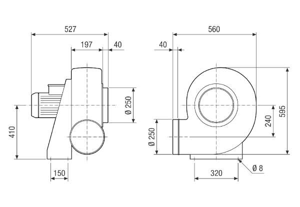 GRK R 31/6 D Ex IM0021843.PNG Souffleur centrifuge en plastique avec soufflage rond, dimension 310, courant triphasé, 6 pôles, antidéflagrant, fluide : gaz