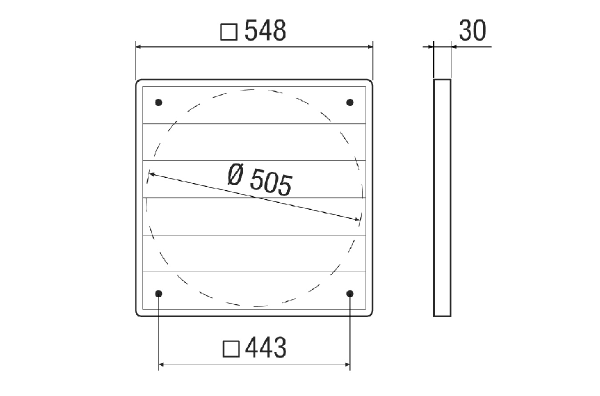 AS 50 Ex IM0021944.PNG Airstream-operated shutter, DN 500, made of conductive plastic, only suitable for outgoing air