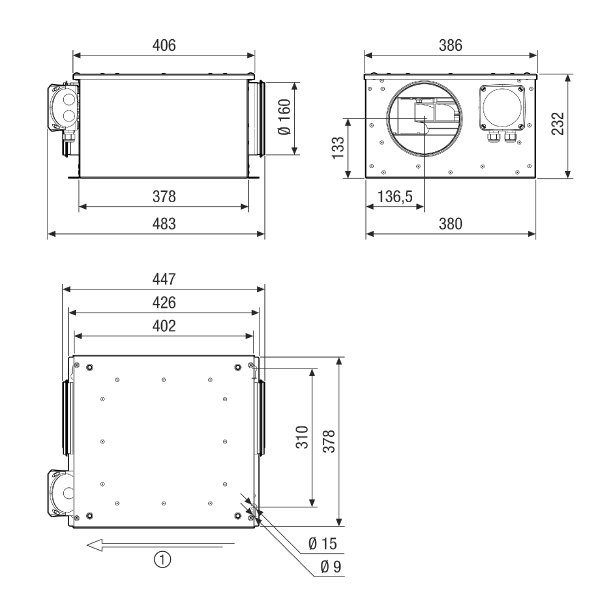 ESR 16-3 EC IM0022327.PNG Sound-insulated ventilation box with EC motor and swivelling fan, DN 160, single-phase AC