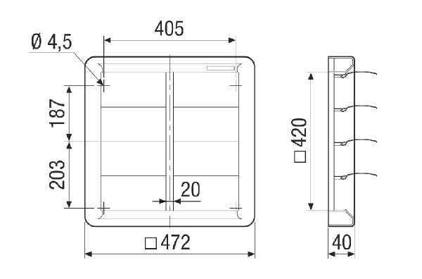AS 40 IM0022342.PNG Volet de fermeture automatique, DN 400, avec grille galvanisée