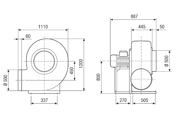 GRK R 63/4 D Ex IM0022612.PNG Souffleur centrifuge en plastique avec soufflage rond, 4 pôles, dimension 630, courant triphasé, antidéflagrant, fluide : gaz