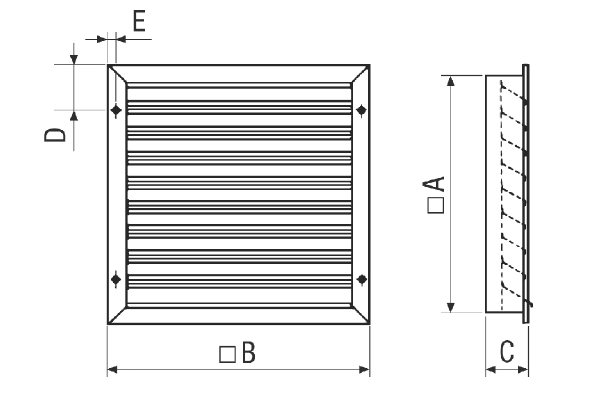 MLZ 25 IM0022660.PNG Kratka zewnętrzna, stalowa blacha ocynkowana, DN 250