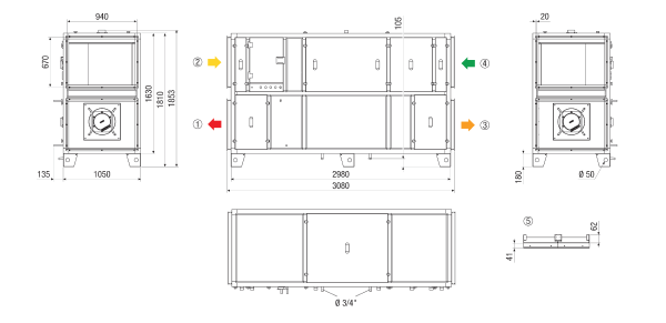 RLT 4000 MV4540VL-Mode 3 IM0022875.PNG Компактный прибор централизованного отопления и вентиляции с рекуперацией тепла. Исполнение: Вертикальное с присоединением для приточного и вытяжного воздуха слева, режим работы с постоянным давлением, с перекрестным противоточным теплообменником, без калорифера предварительного нагрева, без калорифера последующего нагрева, объемный расход до 4000 м³/ч