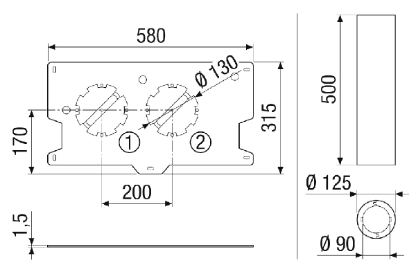 WS 75 H MP IM0022878.PNG Mounting plate for installation of WS 75 H without decorative cover