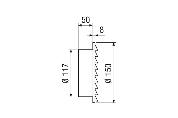 ALD 125 AE IM0023111.PNG External grille for ALD 125 A / ALD 125 ZLV 80 dB A set, material: Brushed stainless steel