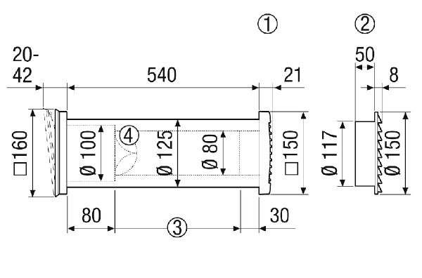 ALD 125 ZLV 80 dB A-Set IM0023150.PNG Set za proširenje (A-Set) je dopuna tvornički montiranog odvojka za grubu gradnju RH 125 i sastoji se od unutarnje maske na strani prostorije u diskretnom dizajnu sa standardnim filtrom i zvučno izoliranom cijevi