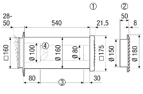 ALD 160 ZLV 80 dBPlus A-Set IM0023153.PNG Instalační sada doplňuje předmontované hrdlo pro hrubou stavbu RH 160 a sestává z vnitřního krytu do místnosti v diskrétním designu se standardním filtrem a zvukově izolační trubkou.