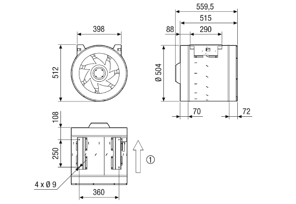 EDR 50-2 IM0023307.PNG Diagonální ventilátor pro montáž do potrubí, DN 500