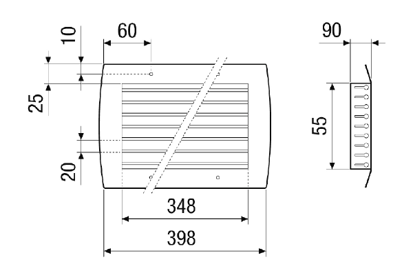 LGR 32/6 IM0023504.PNG Internal grille for ventilation and air extraction for installation in ducts, sheet steel, galvanised, max. 200 m³/h