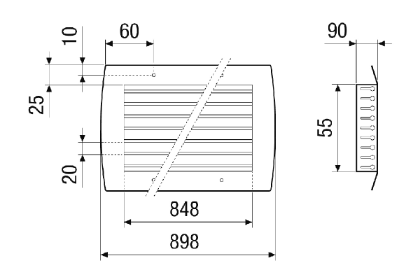 LGR 82/6 IM0023559.PNG Grille intérieure d'insufflation et d'évacuation d'air pour un montage dans les conduits, tôle d'acier, galvanisée, max. 500 m³/h