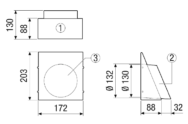 KW-FL 12/2E IM0023583.PNG Outgoing air wall connection, DN 125, brushed stainless steel