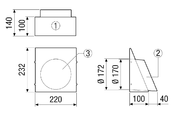 KW-FL 16/2E IM0023584.PNG Outgoing air wall connection, DN 160, brushed stainless steel