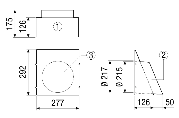 KW-FL 20/2E IM0023585.PNG Outgoing air wall connection, DN 200, brushed stainless steel