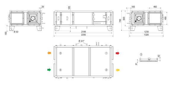 RLT 1200 MV4512HR-Mode 4 IM0023604.PNG Zentrales raumlufttechnisches Kompaktgerät mit Wärmerückgewinnung. Ausführung: Horizontal mit Zu- und Abluftanschluss rechts, volumenstromkonstanter Betrieb, mit Kreuz-Gegenstrom-Wärmetauscher, ohne Vorheizregister, ohne Nachheizregister Fördervolumen bis 1200 m³/h