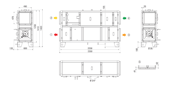 RLT 1600 MV4516VL-Mode 3 IM0023613.PNG Centralised compact air handling unit with heat recovery. Version: Vertical with supply and exhaust air connection on the left, constant pressure operation, with cross-counterflow heat exchanger, without preheating register, without supplementary heat register, air flow volume up to 1600 m³/h