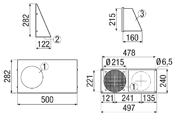 KWH 20/2 R IM0023633.PNG Combination wall connection, DN 200, outside air right, outgoing air, suitable for MaicoTherm DN 160