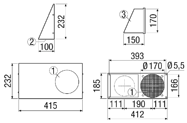 KWH 16/2 L IM0023635.PNG Combination wall connection, DN 160, outside air left, outgoing air, suitable for MaicoTherm DN 125