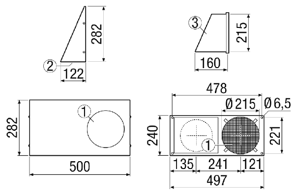 KWH 20/2 L IM0023636.PNG Combination wall connection, DN 200, outside air left, outgoing air, suitable for MaicoTherm DN 160