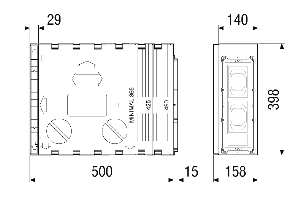 RV 2 VLR IM0023675.PNG Pre-installation set for right-hand soffit as a necessary accessory for the installation of RV 2 single-room ventilation units with an external cover in the window soffit
