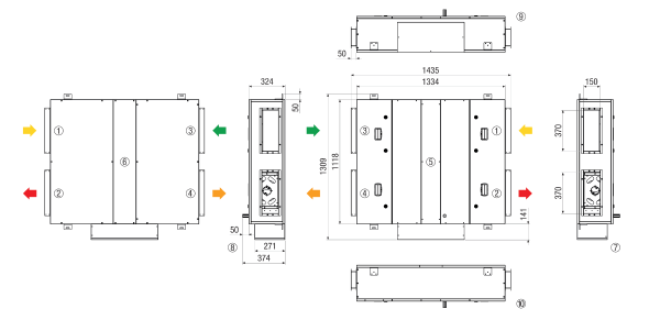 RLT FLAT 700 M4007H  L Mode 3 IM0023687.PNG Appareil compact de traitement d'air centralisé à récupération de chaleur en construction plate, fonctionnement à pression constante jusqu'à 800 m³/h, version gauche, échangeur de chaleur à contre-courant croisé