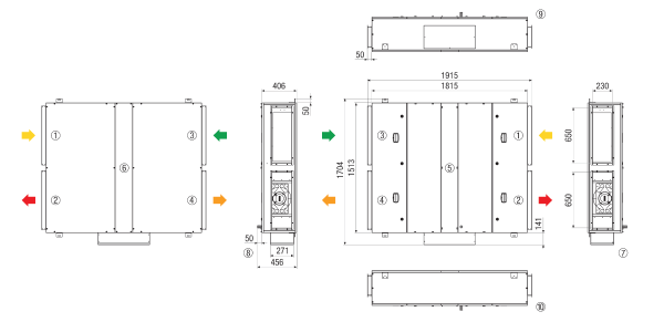 RLT FLAT 2000 M4020H  L Mode 4 IM0023689.PNG Centralne kompaktowe urządzenie wentylacyjne z odzyskiem ciepła o płaskiej konstrukcji, praca ze stałym natężeniem przepływu do 2300 m³/h, wersja lewa, krzyżowo-przeciwprądowy wymiennik ciepła