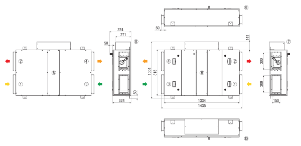 RLT FLAT 400 M4004H R Mode 4 IM0023720.PNG Központi szellőztetéstechnikai kompakt berendezés hővisszanyeréssel, lapos kivitelben, állandó térfogatáramot biztosító üzem 500 m³/h-ig, jobb oldali kivitel, keresztirányú ellenáramlással üzemelő hőcserélő