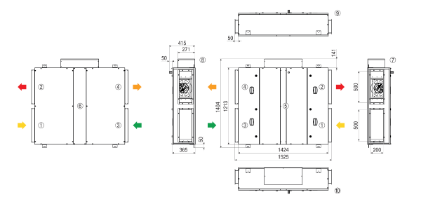 RLT FLAT 1200 M4012H R Mode 4 IM0023722.PNG Компактный прибор централизованного отопления и вентиляции с рекуперацией тепла плоской конструкции, режим работы с постоянным объемным расходом до 1400 м³/ч, правое исполнение, перекрестный противоточный теплообменник